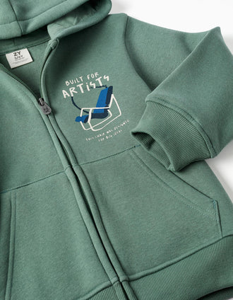 Fato de treino cardado com estampado para menino, verde/azul-marinho