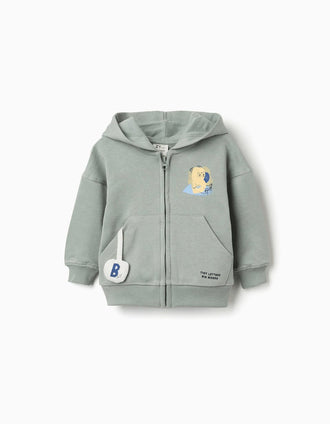 Chaqueta de algodón con capucha y oso estampado para bebé niño, verde