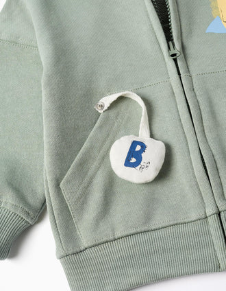 Chaqueta de algodón con capucha y oso estampado para bebé niño, verde
