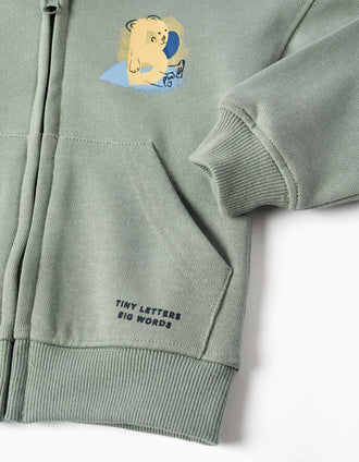 Chaqueta de algodón con capucha y oso estampado para bebé niño, verde