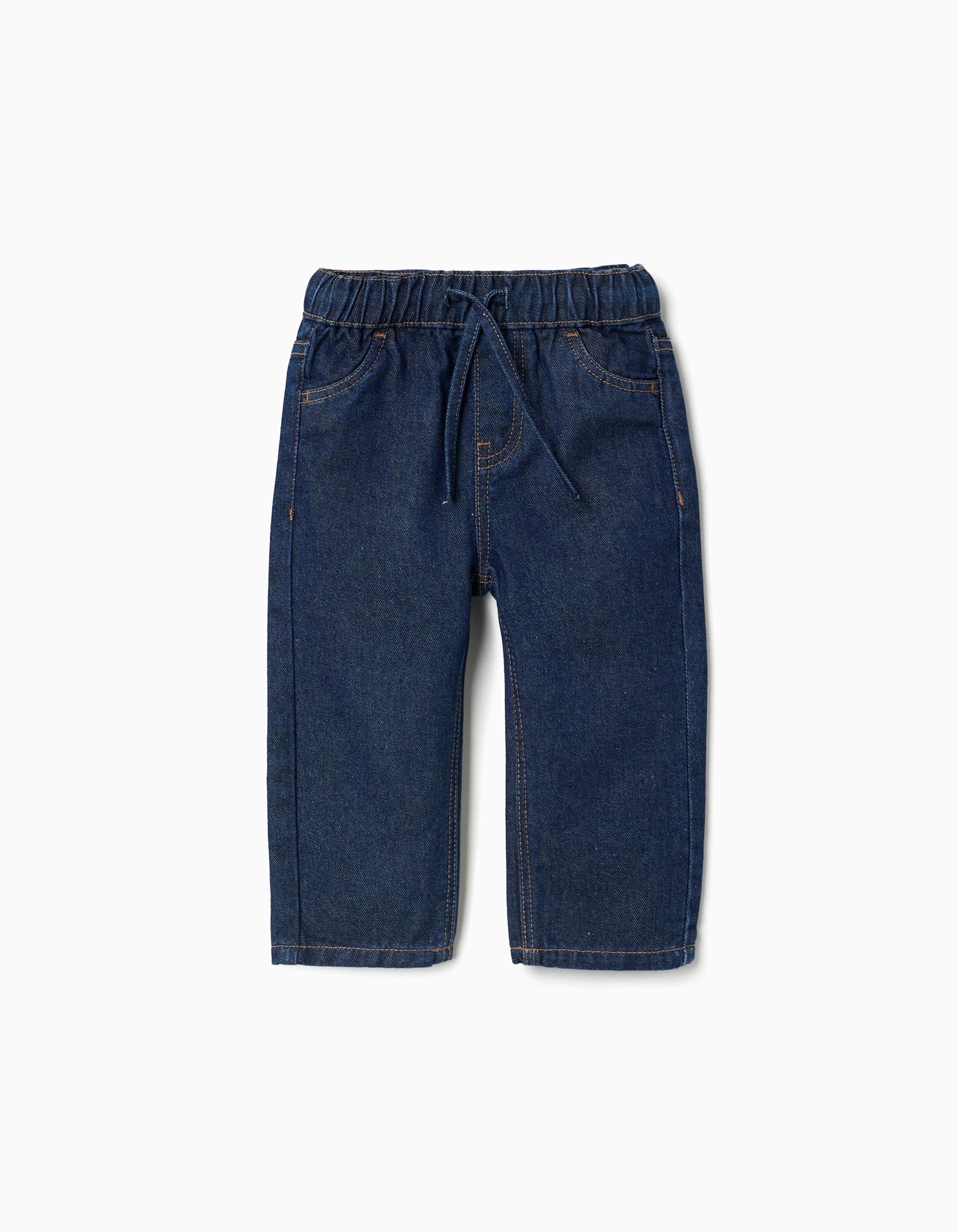 Calças de ganga baggy com cordão para bebé menino, azul-escuro