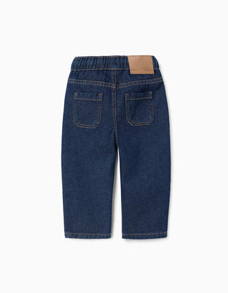 Calças de ganga baggy com cordão para bebé menino, azul-escuro