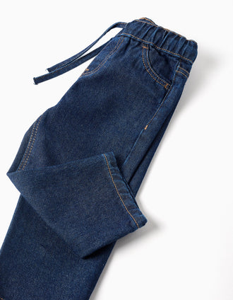 Calças de ganga baggy com cordão para bebé menino, azul-escuro
