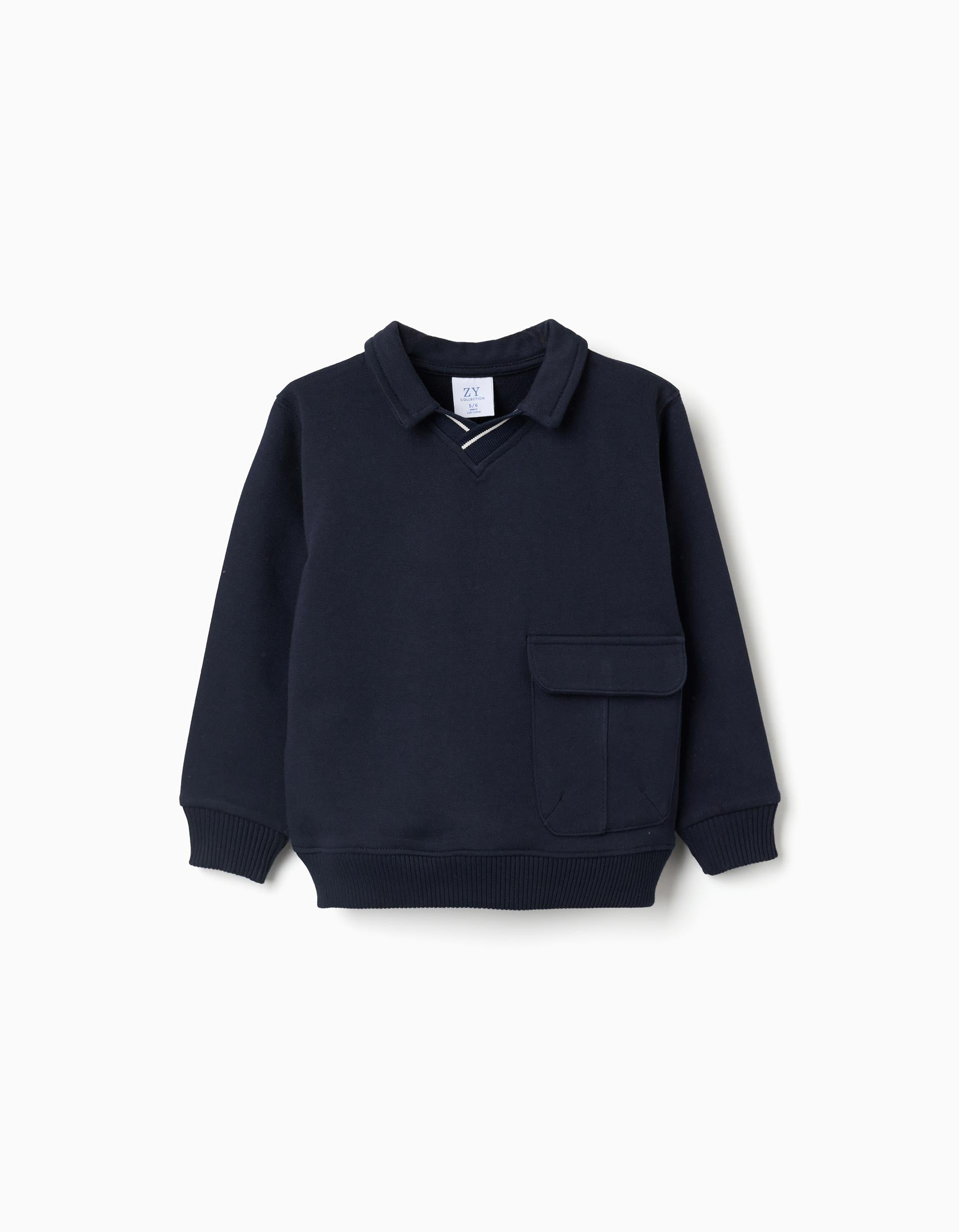 Sweat de algodão com bolso grande para menino, azul-marinho