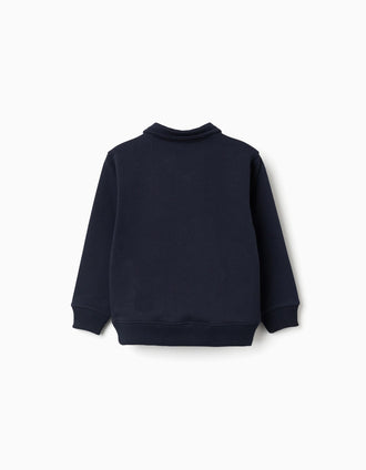 Sweat de algodão com bolso grande para menino, azul-marinho