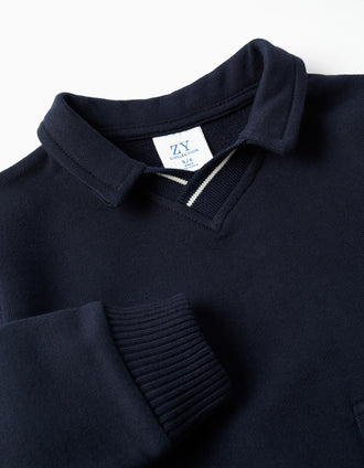 Sweat de algodão com bolso grande para menino, azul-marinho