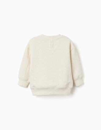 Cotton sweatshirt with colourful threads for baby boys, light beige
