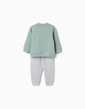 Conjunto de chándal con letras estampadas para bebé niño, verde/gris