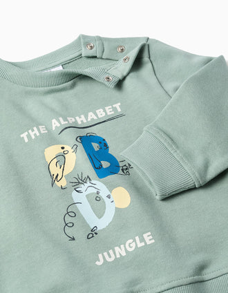 Conjunto de chándal con letras estampadas para bebé niño, verde/gris