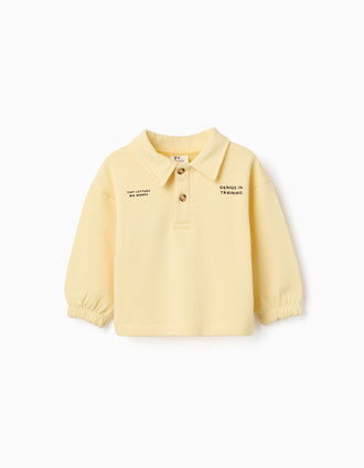 Sweat de algodão com gola polo e estampado para bebé menino, amarelo