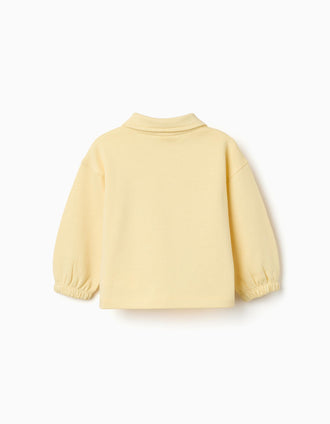Sweat de algodão com gola polo e estampado para bebé menino, amarelo