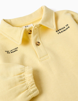 Sweat de algodão com gola polo e estampado para bebé menino, amarelo