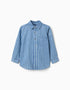 Chemise en jean avec rayures et poche pour garçon, bleu/blanc
