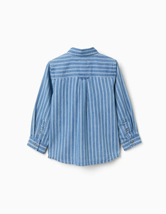 Striped denim shirt with pocket for boys, blue/white