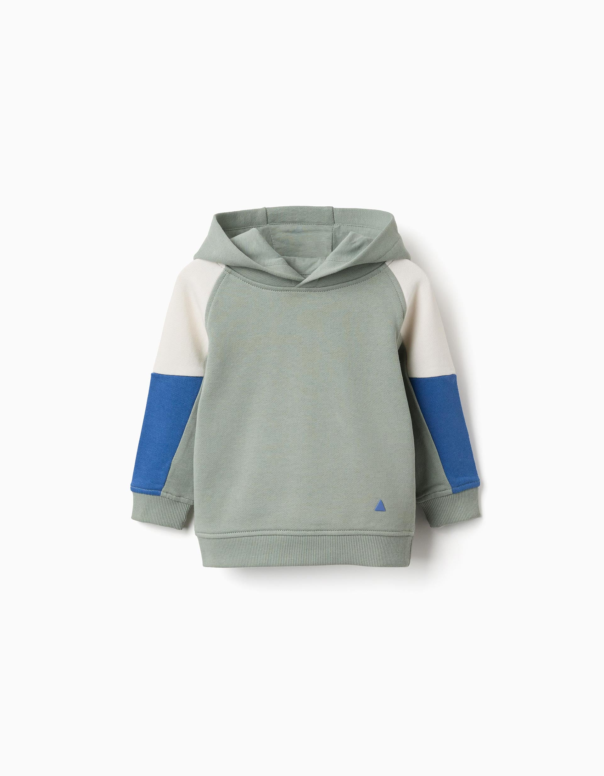 Hooded cotton sweatshirt for baby boys, green/beige/blue