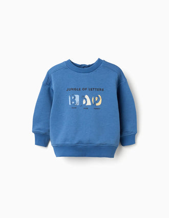 Cotton sweatshirt with printed animals and letters for baby boys, blue
