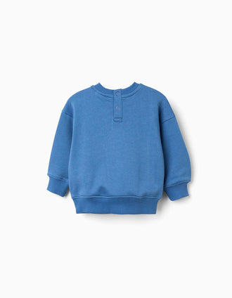Cotton sweatshirt with printed animals and letters for baby boys, blue