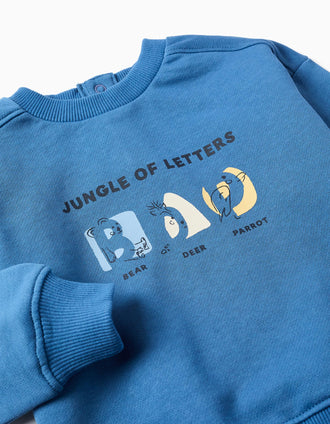 Cotton sweatshirt with printed animals and letters for baby boys, blue