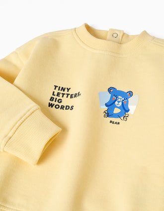 Cotton sweatshirt with printed bear and letters for baby boys, yellow