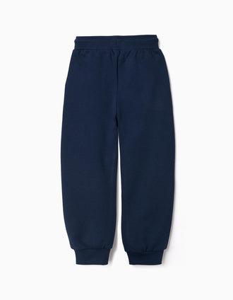 Cotton joggers with Marvel print and drawstring for boys, navy blue