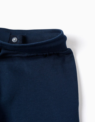 Cotton joggers with Marvel print and drawstring for boys, navy blue