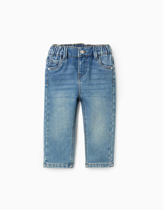 Brushed denim trousers with pockets for baby boys, blue