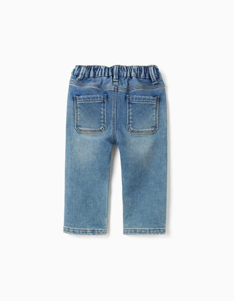 Brushed denim trousers with pockets for baby boys, blue