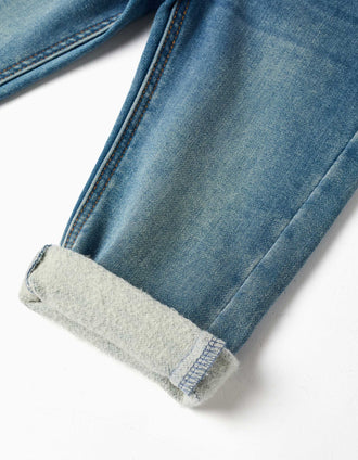 Brushed denim trousers with pockets for baby boys, blue