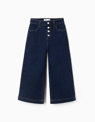 Vaqueros de pierna ancha con automáticos para niña, azul oscuro