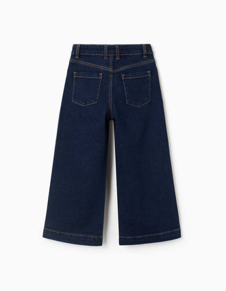 Vaqueros de pierna ancha con automáticos para niña, azul oscuro