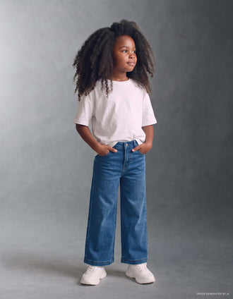 Wide leg jeans with 4 pockets for girls, blue