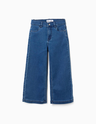 Wide leg jeans with 4 pockets for girls, blue