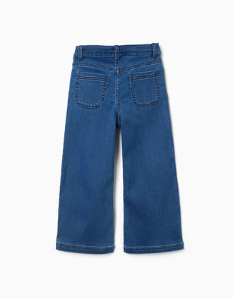 Wide leg jeans with 4 pockets for girls, blue