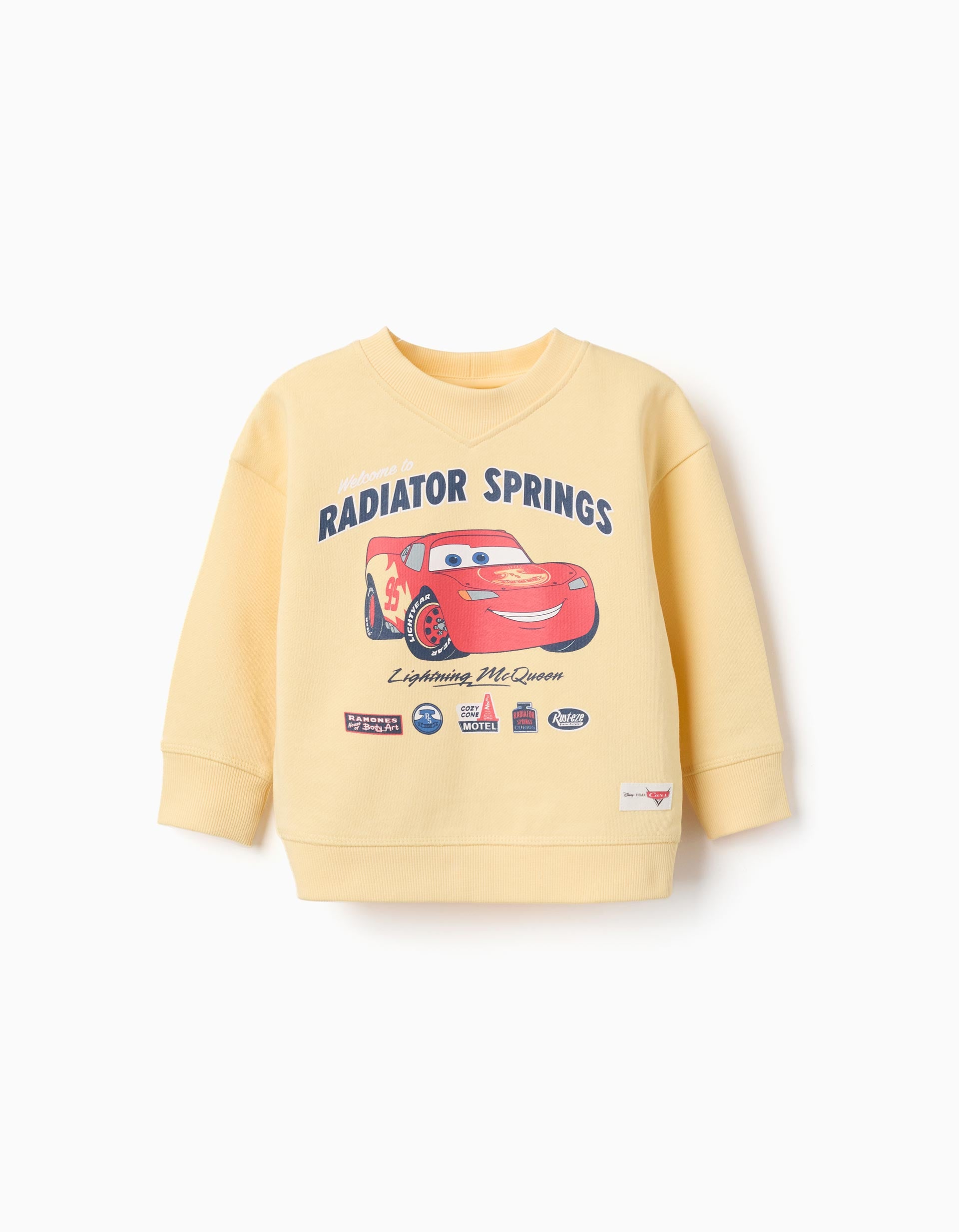 Cotton sweatshirt with Lightning McQueen for babies and boys, yellow