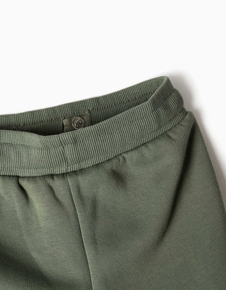 Brushed joggers with cargo pockets and print for boys, dark green