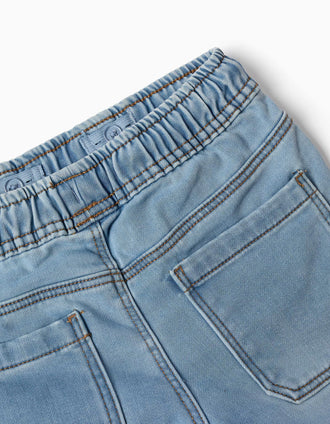 Calças jogger de ganga slim fit com cordão para menino, azul-claro