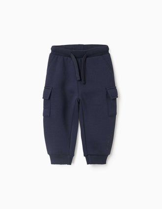 Pantalon de jogging cargo en coton peigné à imprimé pour bébé garçon, bleu