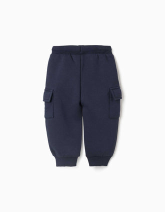 Pantalon de jogging cargo en coton peigné à imprimé pour bébé garçon, bleu