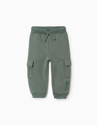 Pantalon de jogging cargo en coton peigné à imprimé pour bébé garçon, vert