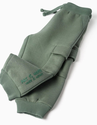 Pantalon de jogging cargo en coton peigné à imprimé pour bébé garçon, vert
