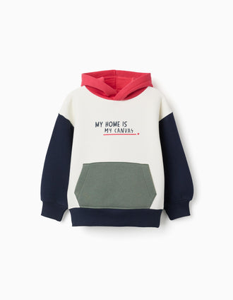 Sweat cardada com capuz para menino, branco/azul/verde/vermelho