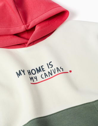 Sweat cardada com capuz para menino, branco/azul/verde/vermelho