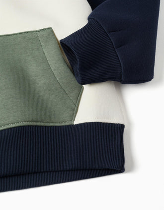 Sweat cardada com capuz para menino, branco/azul/verde/vermelho