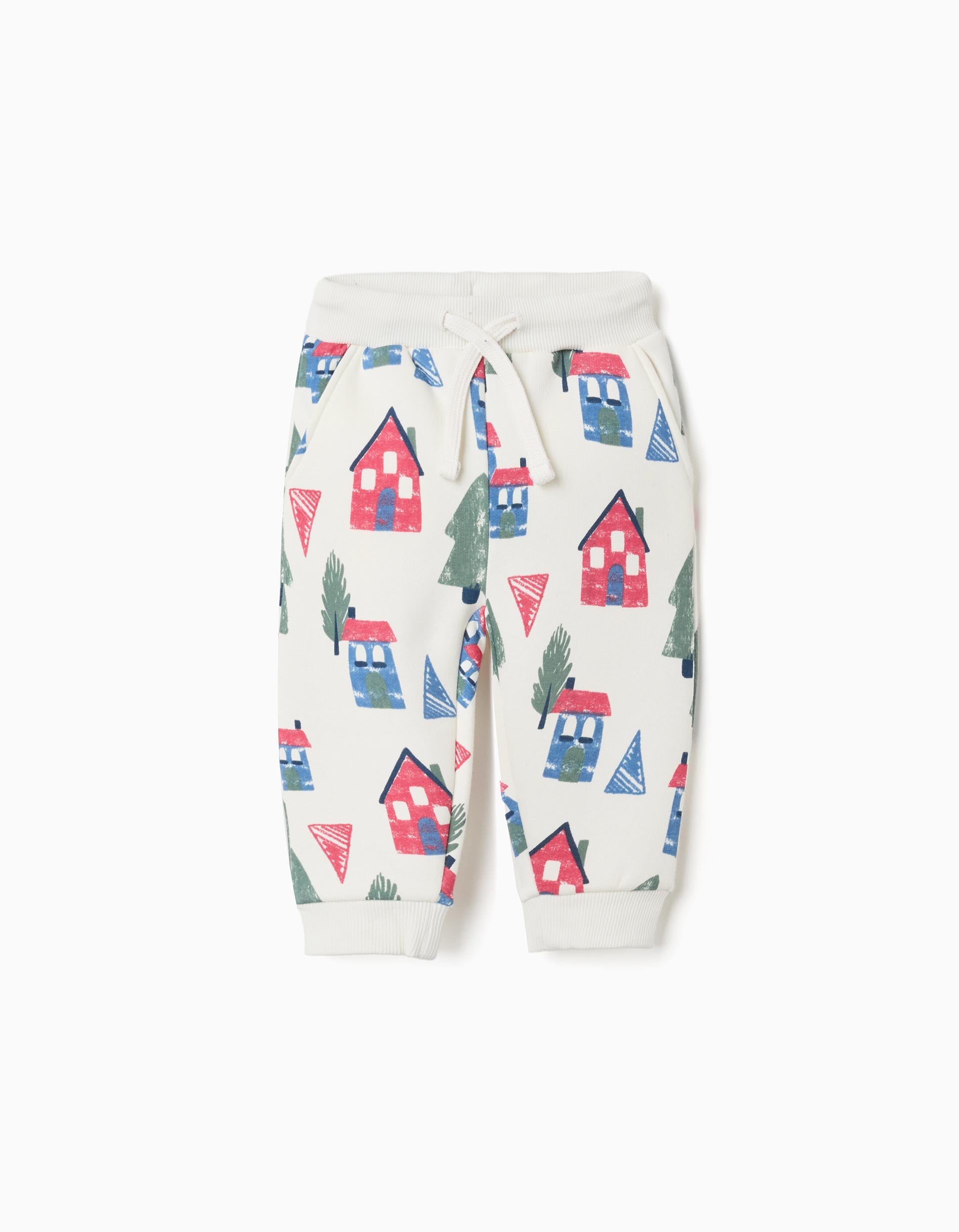 Pantalon de jogging en coton peigné à imprimé pour bébé garçon, blanc
