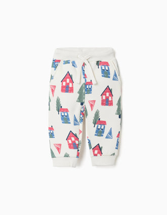 Pantalon de jogging en coton peigné à imprimé pour bébé garçon, blanc