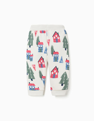 Pantalon de jogging en coton peigné à imprimé pour bébé garçon, blanc