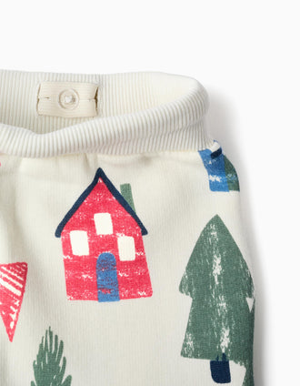 Pantalon de jogging en coton peigné à imprimé pour bébé garçon, blanc