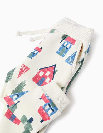 Pantalon de jogging en coton peigné à imprimé pour bébé garçon, blanc