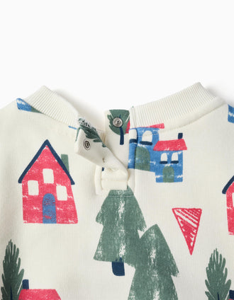Sweat cardada com estampado de casas para bebé menino, branco