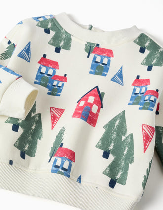 Sweat cardada com estampado de casas para bebé menino, branco